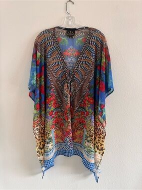ASA Kaftans Boho Floral & Leopard Kimono Swim Beach Coverup, Large